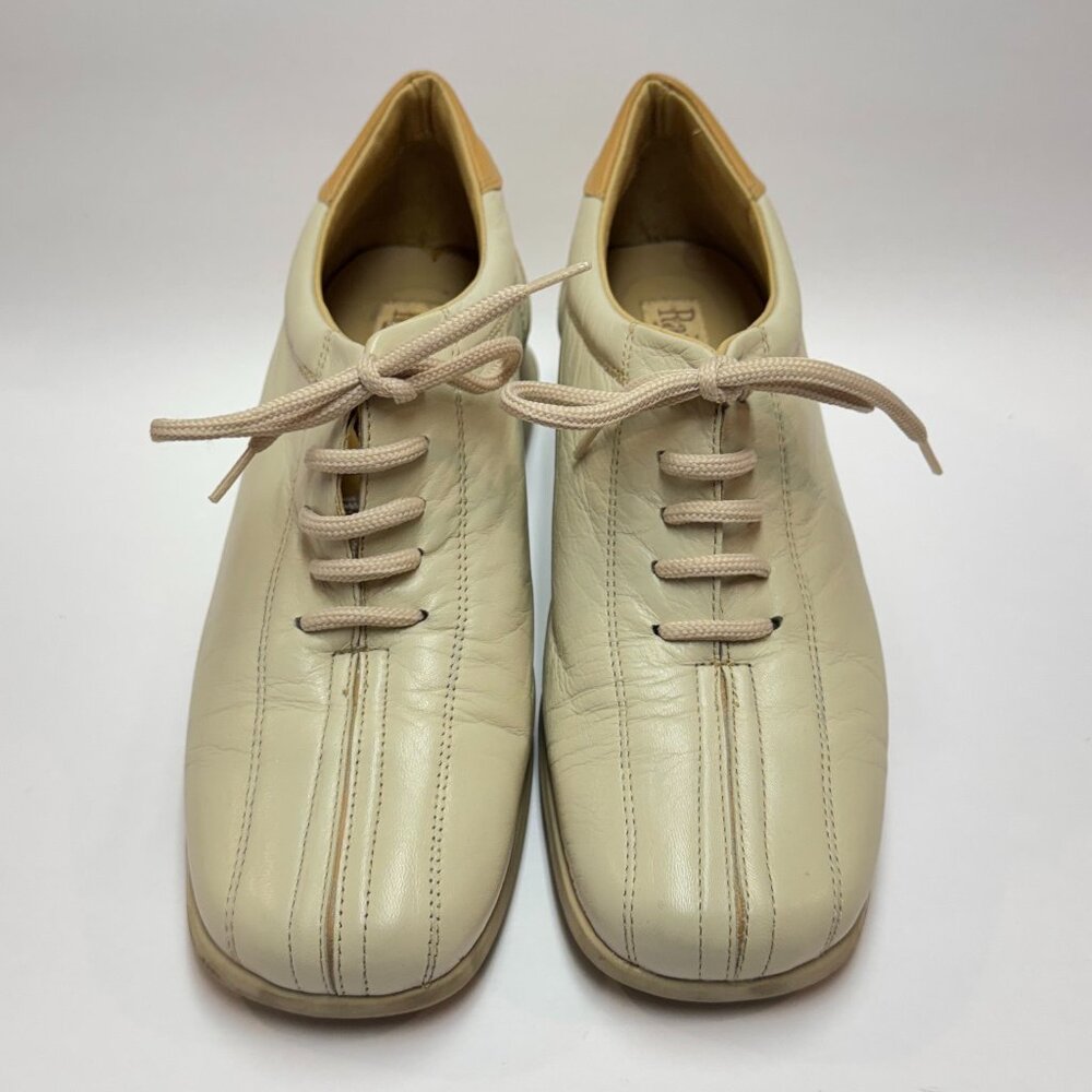 RAINBOW Women's *8.5/9 Leather Sneaker Made in Spain Cream & Tan UNIQUE